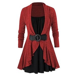 Women's Plus Size Tops Blouse Plain Ruffle Long Sleeve V Neck Casual Modern Daily Going out Polyester Winter Fall Fuchsia Red Lightinthebox