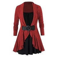 Women's Plus Size Tops Blouse Plain Ruffle Long Sleeve V Neck Casual Modern Daily Going out Polyester Winter Fall Fuchsia Red Lightinthebox - thumbnail