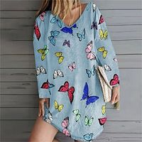 Women's Casual Dress Linen Dress Purple Pink khaki Long Sleeve Butterfly Ruched Spring Summer Autumn V Neck Basic Winter Dress Weekend Fall Dress Loose Fit Linen S M L XL 2XL 3XL Lightinthebox - thumbnail