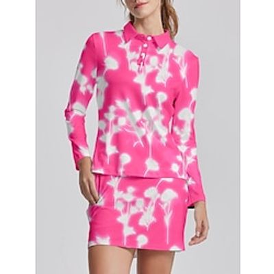 Women's Golf Polo Shirt Pink Long Sleeve Sun Protection Top Floral Ladies Golf Attire Clothes Outfits Wear Apparel Lightinthebox
