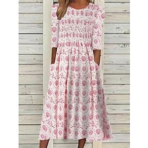 Women's Casual Dress A Line Dress Summer Dress Floral Print Ruched Pocket Crew Neck Midi Dress Fashion Modern Outdoor Daily Half Sleeve Loose Fit Pink Summer Spring S M L XL XXL Lightinthebox