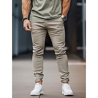 Men's Trousers Chinos Chino Pants Pocket Solid Color Comfort Soft Full Length Formal Daily Fashion Streetwear Light Khaki Black Micro-elastic Lightinthebox