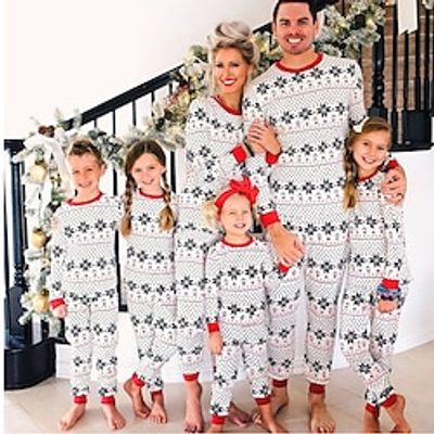Family Christmas Pajamas Graphic Home Print White Long Sleeve Mommy And Me Outfits Active Matching Outfits Lightinthebox