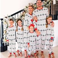 Family Christmas Pajamas Graphic Home Print White Long Sleeve Mommy And Me Outfits Active Matching Outfits Lightinthebox - thumbnail