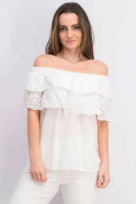 Womens Off Shoulder Eyelet Top White Womens Off Shoulder Eyelet Top White