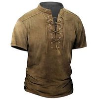 Men's Henley Shirt Tee Plain Henley Daily Sports Short Sleeve Lace up Clothing Apparel Fashion Casual Comfort miniinthebox - thumbnail