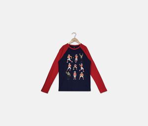 Kids Boys Baseball Players Long Sleeves Tee  Navy Blue Combo