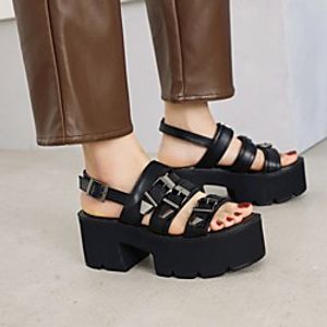 Women's Sandals Platform Round Toe PU Synthetics Black Brown Lightinthebox