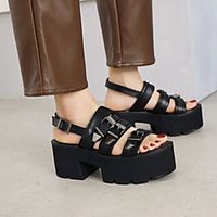 Women's Sandals Platform Round Toe PU Synthetics Black Brown Lightinthebox - thumbnail