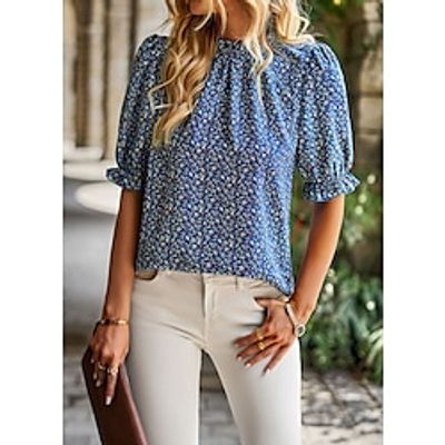 Women's Shirt Summer Tops Blouse Floral Print Yellow Pink Navy Blue Print Ruffle Button Short Sleeve Work Casual Holiday Active Tropical Cute Turtleneck Cowl Neck Form Fit Petal Sleeve Summer Spring Lightinthebox Women's Shirt Summer Tops Blouse Floral Print Yellow Pink Navy Blue Print Ruffle Button Short Sleeve Work Casual Holiday Active Tropical Cute Turtleneck Cowl Neck Form Fit Petal Sleeve Summer Spring Lightinthebox