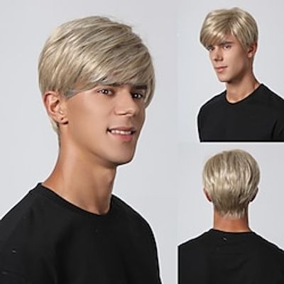 Synthetic Wig kinky Straight Middle Part Layered Haircut Machine Made Wig 8 inch Light Blonde Synthetic Hair Men's Cosplay Party Fashion Blonde Christmas Party Wigs miniinthebox Synthetic Wig kinky Straight Middle Part Layered Haircut Machine Made Wig 8 inch Light Blonde Synthetic Hair Men's Cosplay Party Fashion Blonde Christmas Party Wigs miniinthebox