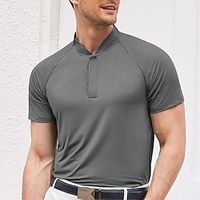 Men's Golf Shirt Sport Polo Casual Sports Stand Collar Short Sleeve Fashion Muscle Solid Color Plain Button Summer Regular Fit Iron Gray Black Red Navy Blue Blue Green Golf Shirt Lightinthebox - thumbnail