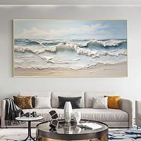 Handmade Original The blue ocean Oil Painting On Canvas Wall Art Decor Thick texture Painting for Home Decor With Stretched Frame/Without Inner Frame Painting Lightinthebox