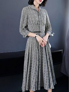 Vintage Plaid Turn-down Collar Dresses
