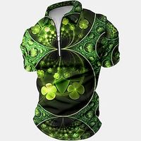 Men's Polo Shirt Golf Shirt St.Patrick's Day Holiday Lapel Quarter Zip Short Sleeve Fashion Comfortable Four Leaf Clover Quarter Zip Summer Regular Fit Green Polo Shirt Lightinthebox - thumbnail