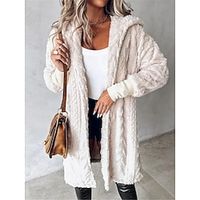 Women's Winter Coat Fleece Jacket Sherpa Jacket Thermal Warm Fuzzy Teddy Coat Open Front Hooded Long Coat Fall Beige S M L XL 2XL Lightinthebox - thumbnail