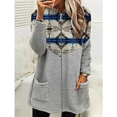 Women's Zip Hoodie Sweatshirt Fleece Jacket Fleece Tribal Teddy Ethnic Fuzzy Pocket Print Black Pink Blue Loose Fit Casual Sports V Neck Long Sleeve Top Micro-elastic Fall Winter Lightinthebox Women's Zip Hoodie Sweatshirt Fleece Jacket Fleece Tribal Teddy Ethnic Fuzzy Pocket Print Black Pink Blue Loose Fit Casual Sports V Neck Long Sleeve Top Micro-elastic Fall Winter Lightinthebox