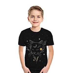 Kids Boys' T shirt Tee Short Sleeve Cat 3D Print Animal Black Children Tops Summer Active Daily Wear Regular Fit 3-12 Years miniinthebox