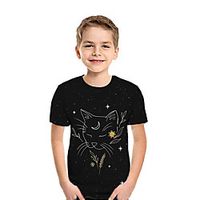 Kids Boys' T shirt Tee Short Sleeve Cat 3D Print Animal Black Children Tops Summer Active Daily Wear Regular Fit 3-12 Years miniinthebox - thumbnail