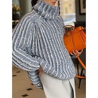 Women's Pullover Sweater Jumper Turtleneck Cable Knit Polyester Sequins Fall Winter Regular Outdoor Daily Going out Stylish Casual Soft Long Sleeve Solid Color Camel Light Blue XS S M Lightinthebox - thumbnail