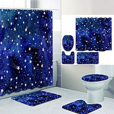 Simple series 23 Digital Printing Four-piece Set Shower Curtains and Hooks Modern Polyester Machine Made Waterproof Bathroom Lightinthebox
