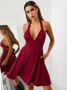 YOINS Sexy Backless design Tie-up design Halter Mini Dress