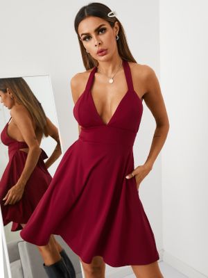 YOINS Sexy Backless design Tie-up design Halter Mini Dress