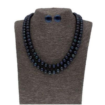 Sri Jagdamba Pearls 2 Line Black Round Pearl Set - JPJUN-20-253