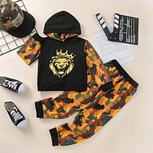 Kids Boys' Clothing Set 2 Pieces Long Sleeve Black Camouflage Lion Animal Patchwork Print Indoor Outdoor Casual Daily Regular 2-6 Years Lightinthebox