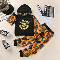 Kids Boys' Clothing Set 2 Pieces Long Sleeve Black Camouflage Lion Animal Patchwork Print Indoor Outdoor Casual Daily Regular 2-6 Years Lightinthebox - thumbnail