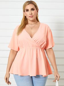 YOINS Plus Size V-neck Crossed Front Design Short Sleeves Blouse