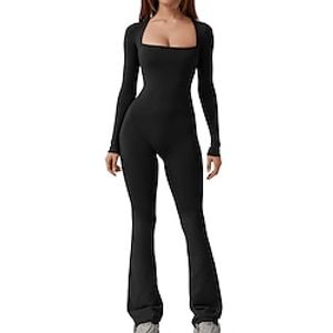 Women's Jumpsuit High Waist Solid Color Square Neck Active Daily Vacation Slim Long Sleeve Black Wine Army Green S M L Fall Lightinthebox