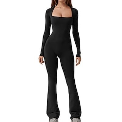 Women's Jumpsuit High Waist Solid Color Square Neck Active Daily Vacation Slim Long Sleeve Black Wine Army Green S M L Fall Lightinthebox