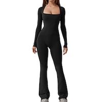 Women's Jumpsuit High Waist Solid Color Square Neck Active Daily Vacation Slim Long Sleeve Black Wine Army Green S M L Fall Lightinthebox - thumbnail