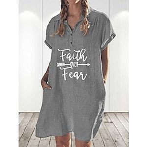 Women's Casual Dress Shift Dress Summer Dress Letter Button Pocket Shirt Collar Mini Dress Active Fashion Outdoor Daily Short Sleeve Loose Fit Black Green Gray Summer Spring S M L XL XXL Lightinthebox