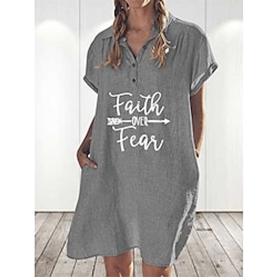 Women's Casual Dress Shift Dress Summer Dress Letter Button Pocket Shirt Collar Mini Dress Active Fashion Outdoor Daily Short Sleeve Loose Fit Black Green Gray Summer Spring S M L XL XXL Lightinthebox