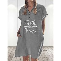 Women's Casual Dress Shift Dress Summer Dress Letter Button Pocket Shirt Collar Mini Dress Active Fashion Outdoor Daily Short Sleeve Loose Fit Black Green Gray Summer Spring S M L XL XXL Lightinthebox - thumbnail
