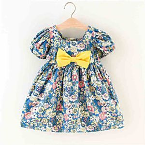 Kids Little Girls' Dress Floral Print Blue Orange Knee-length Short Sleeve Sweet Dresses Summer Loose 2-6 Years Lightinthebox