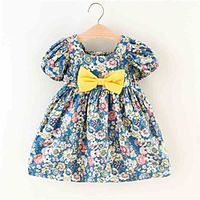 Kids Little Girls' Dress Floral Print Blue Orange Knee-length Short Sleeve Sweet Dresses Summer Loose 2-6 Years Lightinthebox - thumbnail