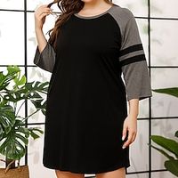 Women's Plus Size Curve Casual Dress Color Block Mini Dress 34 Length Sleeve Crew Neck Fashion Daily Black Spring Fall XL 2XL 3XL 4XL Lightinthebox - thumbnail