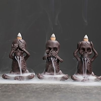 Skull Backflow Incense Burners, Waterfall Incense Holder with 20 Cones, Ceramic Gothic Smoke Fountain for Halloween Christmas Birthday Gifts Lightinthebox