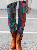 Women's Colorful Leaf Print Casual Leggings