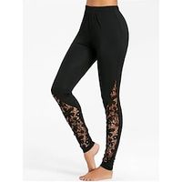 Women's Leggings Full Length Lace High Cut High Waist Streetwear Casual Daily Wear Vacation Black S M Summer Spring Lightinthebox - thumbnail