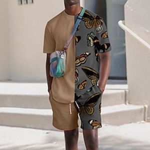 Men's Shorts and T Shirt Set T-Shirt Outfits Graphic Color Block Butterfly Crew Neck Clothing Apparel 3D Print Outdoor Daily Short Sleeve 3D Print 2 Piece 2pcs Designer Casual Comfortable Lightinthebox