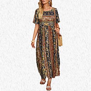 Women's A Line Dress Maxi long Dress Black Long Sleeve Floral Print Fall Winter Round Neck Elegant Vintage 2022 S M L XL XXL miniinthebox