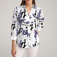 Women's Shirt Blouse Graffiti Casual Holiday White Button Print Long Sleeve Fashion Shirt Collar Regular Fit Spring Fall Lightinthebox