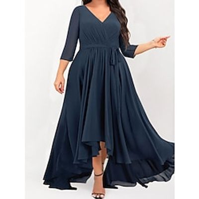 Women's Plus Size Curve Party Dress Chiffon Dress Swing Dress Plain Long Dress Maxi Dress 34 Length Sleeve Lace up Ruched V Neck Fashion Party Dark Blue Fall Winter L XL XXL 3XL 4XL Lightinthebox Women's Plus Size Curve Party Dress Chiffon Dress Swing Dress Plain Long Dress Maxi Dress 34 Length Sleeve Lace up Ruched V Neck Fashion Party Dark Blue Fall Winter L XL XXL 3XL 4XL Lightinthebox