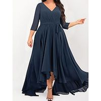 Women's Plus Size Curve Party Dress Chiffon Dress Swing Dress Plain Long Dress Maxi Dress 34 Length Sleeve Lace up Ruched V Neck Fashion Party Dark Blue Fall Winter L XL XXL 3XL 4XL Lightinthebox - thumbnail