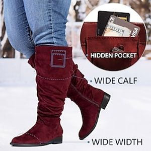 Women's Boots Wide Calf Boots Suede Shoes Slouchy Boots Outdoor Daily Over The Knee Boots Winter Zipper Flat Heel Round Toe Casual Comfort Minimalism Suede Zipper Solid Color Black Red Purple Lightinthebox