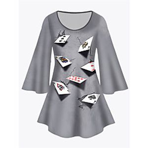 Women's Plus Size Tops Tunic Print Graphic Large Size Crewneck 34 Length Sleeve Basic Big Size XL XXL 3XL 4XL 5XL Gray Lightinthebox